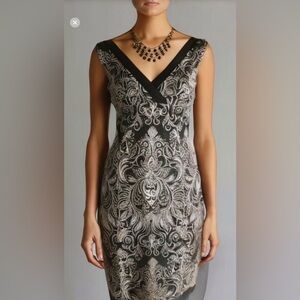 Jones Wear-Elegant silky sheath dress black/silver size 8. Back zip. Like new!!!